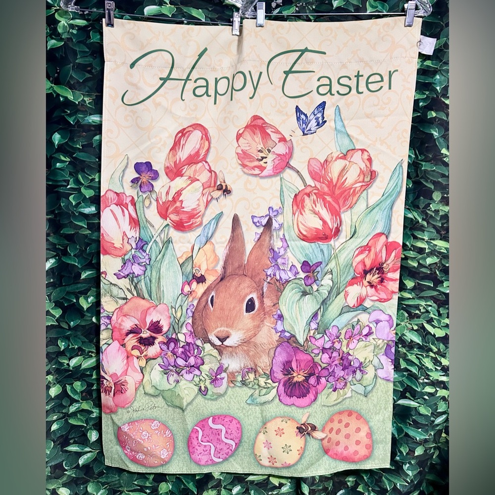 Julie Paton Happy Easter Bloom Two Sided Polyester Outdoor Garden Yard Flag 42"